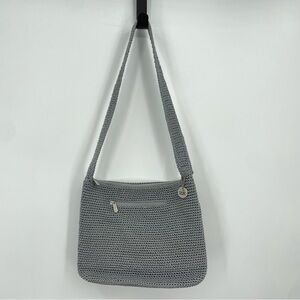 The Sak Boho Hobo Crochet Zip Closure Shoulder Bag gray 12x9.5